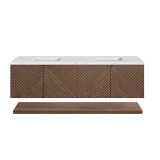 72 Inch Marcello Floating Vanity in Chestnut / Ethereal Noctis Top