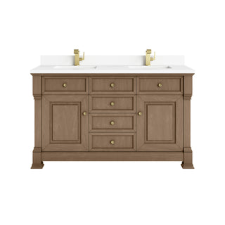 60 Inch Brookfield Freestanding Vanity in Pecan / White Zeus Top