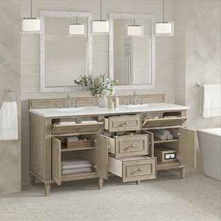72 Inch Lorelai Freestanding Vanity in Whitewashed Oak / White Zeus Top