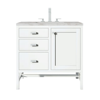 36 Inch Addison Freestanding Vanity in Glossy White / Victorian Silver Top