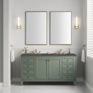 60 Inch Chicago Freestanding Vanity in Smokey Celadon / Charcoal Soapstone Top