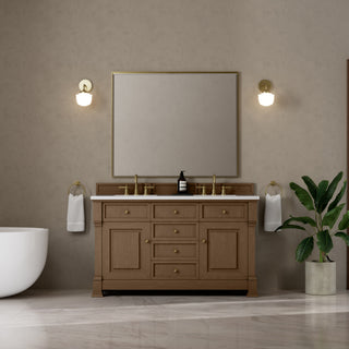 60 Inch Brookfield Freestanding Vanity in Pecan / White Zeus Top