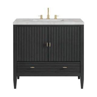 36 Inch Myrrin Freestanding Vanity in Carbon Oak / Victorian Silver Top