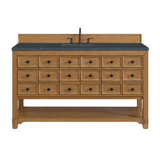 60 Inch Malibu Freestanding Vanity in Amber Birch / Charcoal Soapstone Top