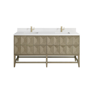 72 Inch Emmeline Freestanding Vanity in Pebble Oak / White Zeus Top