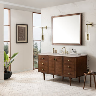 60 Inch Amberly Dual Mount Vanity in Mid-Century Walnut / Eternal Marfil Top