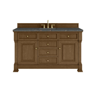 60 Inch Brookfield Freestanding Vanity in Honey Oak / Parisien Bleu Top