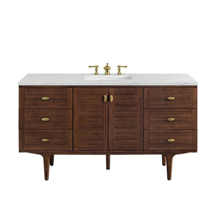 60 Inch Amberly Dual Mount Vanity in Mid-Century Walnut / Ethereal Noctis Top