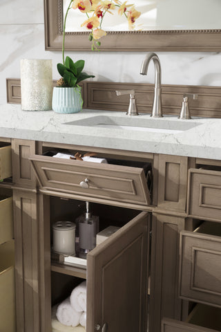 60 Inch Bristol Freestanding Vanity in Whitewashed Walnut / Eternal Jasmine Pearl Top