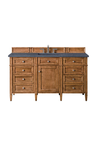 60 Inch Brittany Freestanding Vanity in Saddle Brown / Charcoal Soapstone Top