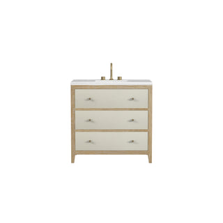 36 Inch Celeste Freestanding Vanity in Sunwashed Oak with Embossed Shagreen Drawer Fronts / Arctic Fall Top