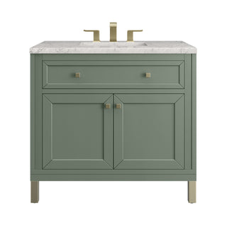 36 Inch Chicago Freestanding Vanity in Smokey Celadon / Eternal Jasmine Pearl Top