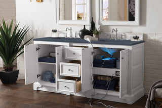 73.25 Inch De Soto Freestanding Vanity in Bright White / Charcoal Soapstone Top