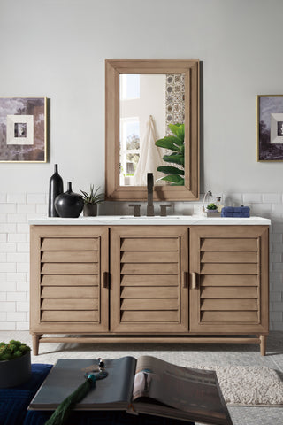 60 Inch Portland Freestanding Vanity in Whitewashed Walnut / Ethereal Noctis Top