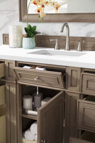 60 Inch Bristol Freestanding Vanity in Whitewashed Walnut / White Zeus Top