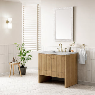 36 Inch Hudson Freestanding Vanity in Light Natural Oak / Eternal Jasmine Pearl Top