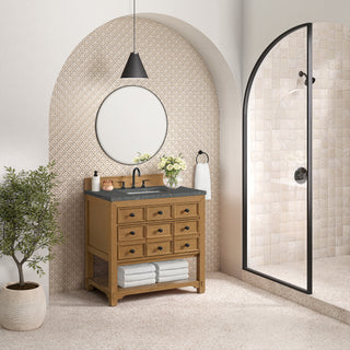 36 Inch Malibu Freestanding Vanity in Amber Birch / Parisien Bleu Top