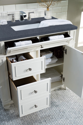 36 Inch Bristol Freestanding Vanity in Bright White / Charcoal Soapstone Top