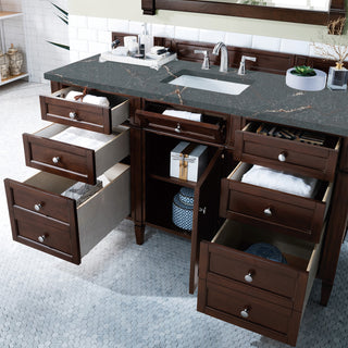 60 Inch Brittany Freestanding Vanity in Burnished Mahogany / Parisien Bleu Top