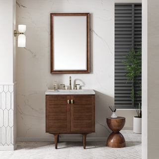 30 Inch Amberly Dual Mount Vanity in Mid-Century Walnut / Victorian Silver Top