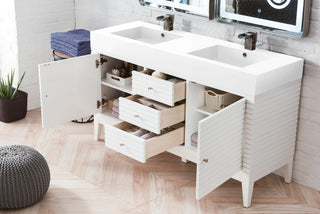 58.88 Inch Linear Freestanding Vanity in Glossy White / Glossy White Top
