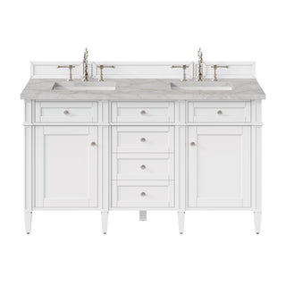 60 Inch Brittany Freestanding Vanity in Bright White / Victorian Silver Top