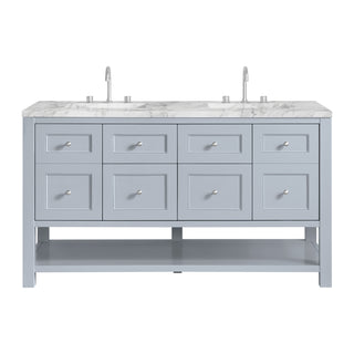 60 Inch Breckenridge Freestanding Vanity in Serenity Blue / Carrara White Top