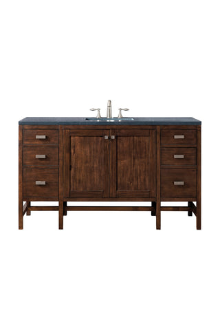 60 Inch Addison Freestanding Vanity in Mid-Century Acacia / Charcoal Soapstone Top