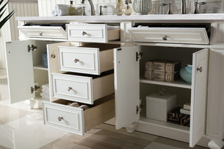 72 Inch Bristol Freestanding Vanity in Bright White / Arctic Fall Solid Surface Top
