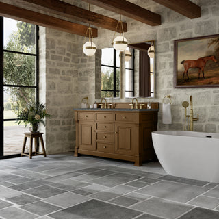 60 Inch Brookfield Freestanding Vanity in Honey Oak / Parisien Bleu Top