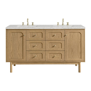60 Inch Laurent Dual Mount Vanity in Light Natural Oak / Eternal Jasmine Pearl Top