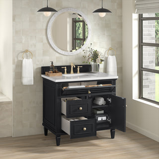 36 Inch Lorelai Freestanding Vanity in Black Onyx / White Zeus Top