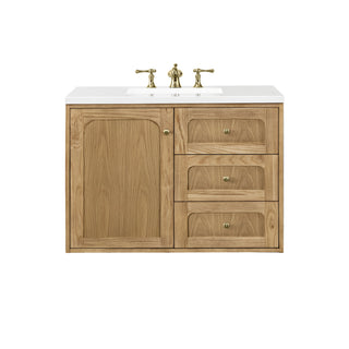 36 Inch Laurent Dual Mount Vanity in Light Natural Oak / White Zeus Top