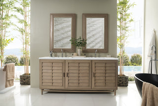 72 Inch Portland Freestanding Vanity in Whitewashed Walnut / Ethereal Noctis Top