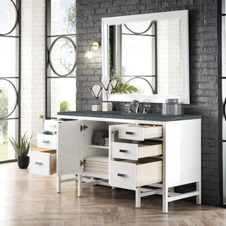 60 Inch Addison Freestanding Vanity in Glossy White / Parisien Bleu Top