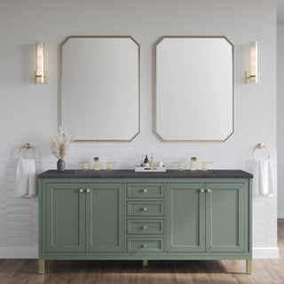 72 Inch Chicago Freestanding Vanity in Smokey Celadon / Charcoal Soapstone Top