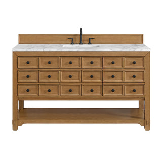 60 Inch Malibu Freestanding Vanity in Amber Birch / Carrara White Top
