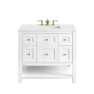 36 Inch Breckenridge Freestanding Vanity in Bright White / Ethereal Noctis Top