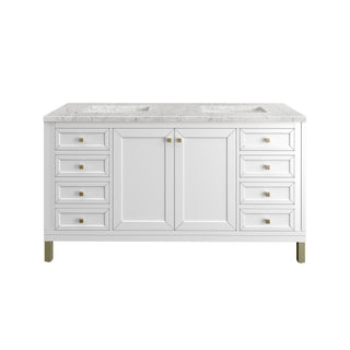 60 Inch Chicago Freestanding Vanity in Glossy White / Eternal Jasmine Pearl Top