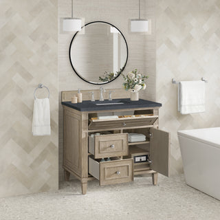 36 Inch Lorelai Freestanding Vanity in Whitewashed Oak / Charcoal Soapstone Top