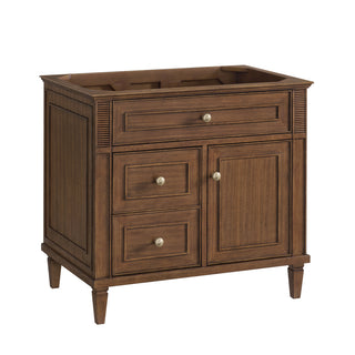 36 Inch Lorelai Freestanding Vanity in Mid-Century Walnut / Eternal Jasmine Pearl Top