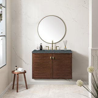 36 Inch Amberly Dual Mount Vanity in Mid-Century Walnut / Parisien Bleu Top