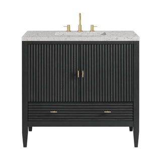 36 Inch Myrrin Freestanding Vanity in Carbon Oak / Eternal Jasmine Pearl Top
