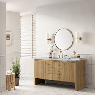 60 Inch Hudson Freestanding Vanity in Light Natural Oak / Arctic Fall Top
