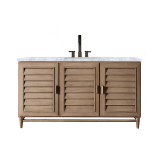 60 Inch Portland Freestanding Vanity in Whitewashed Walnut / Carrara White Top