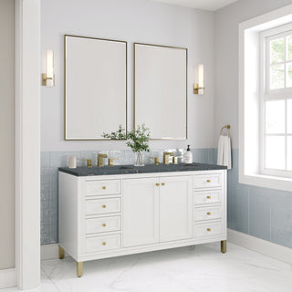 60 Inch Chicago Freestanding Vanity in Glossy White / Parisien Bleu Top