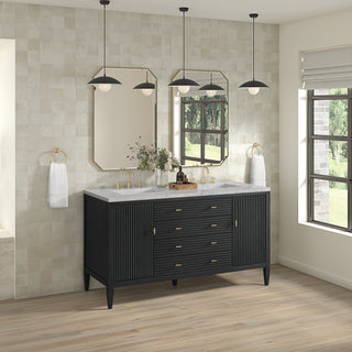 60 Inch Myrrin Freestanding Vanity in Carbon Oak / Eternal Jasmine Pearl Top
