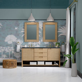 72 Inch Solene Freestanding Vanity in Seaside Oak / Charcoal Soapstone Top
