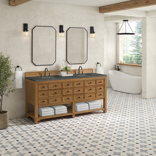 72 Inch Malibu Freestanding Vanity in Amber Birch / Parisien Bleu Top