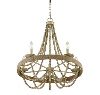 5-Light Chandelier in Natural Wood with Rope